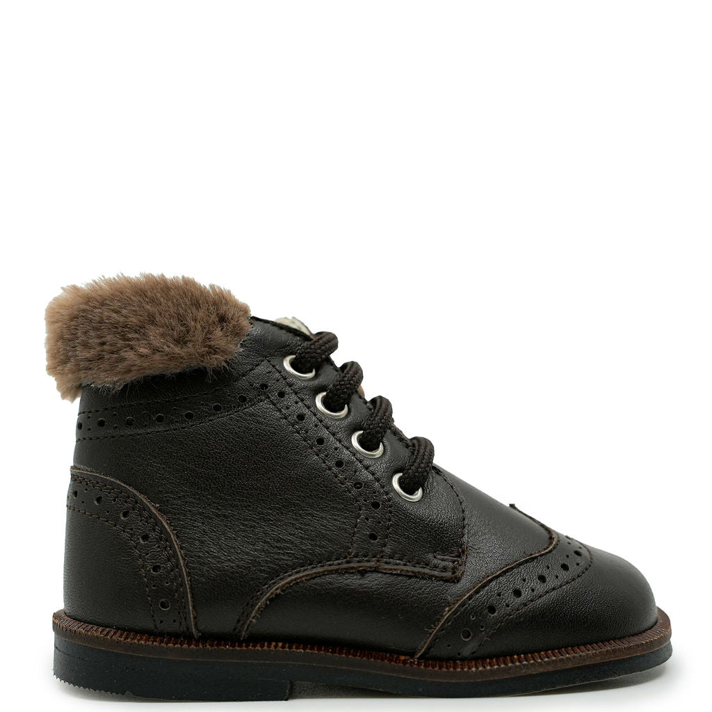 Andanines Brown Fur Trim Baby Bootie-Tassel Children Shoes