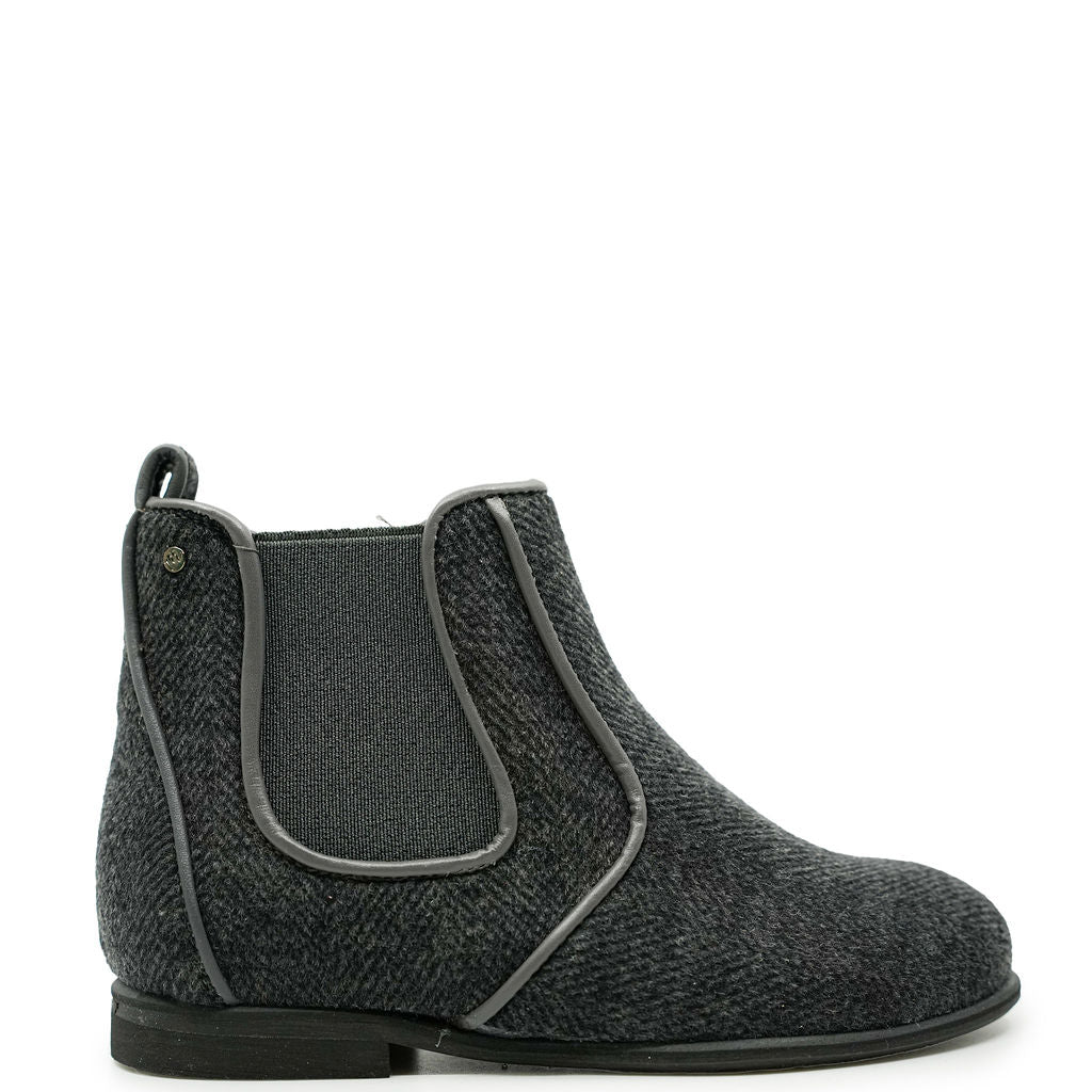 Manuela Dark Gray Herringbone Zipper Bootie-Tassel Children Shoes
