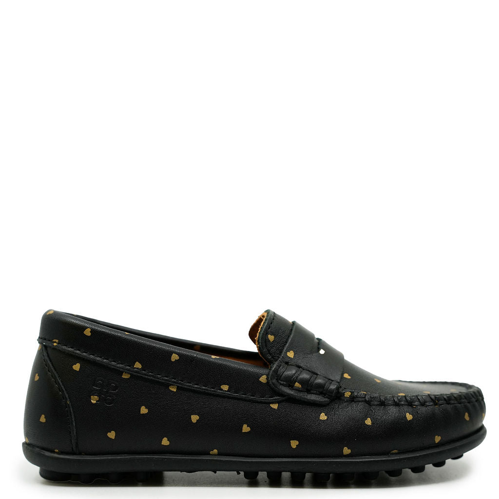 Porte Black and Gold Heart Penny Loafer-Tassel Children Shoes