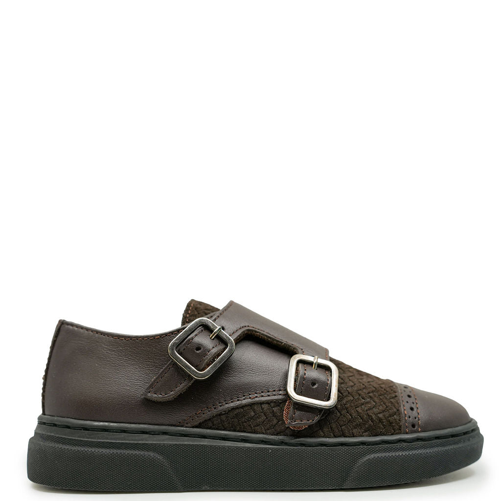 Blublonc Brown Herringbone Dress Sneaker-Tassel Children Shoes