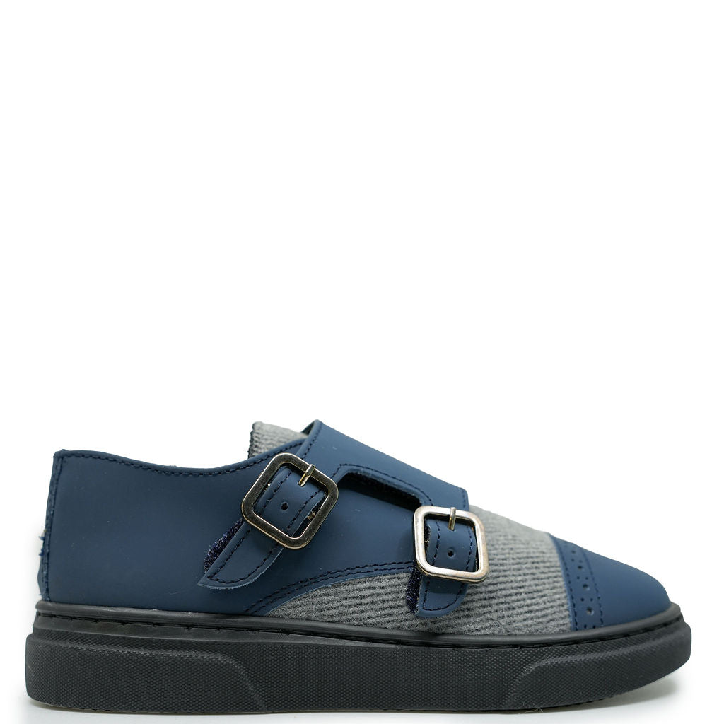 Blublonc Navy and Gray Dress Sneaker-Tassel Children Shoes