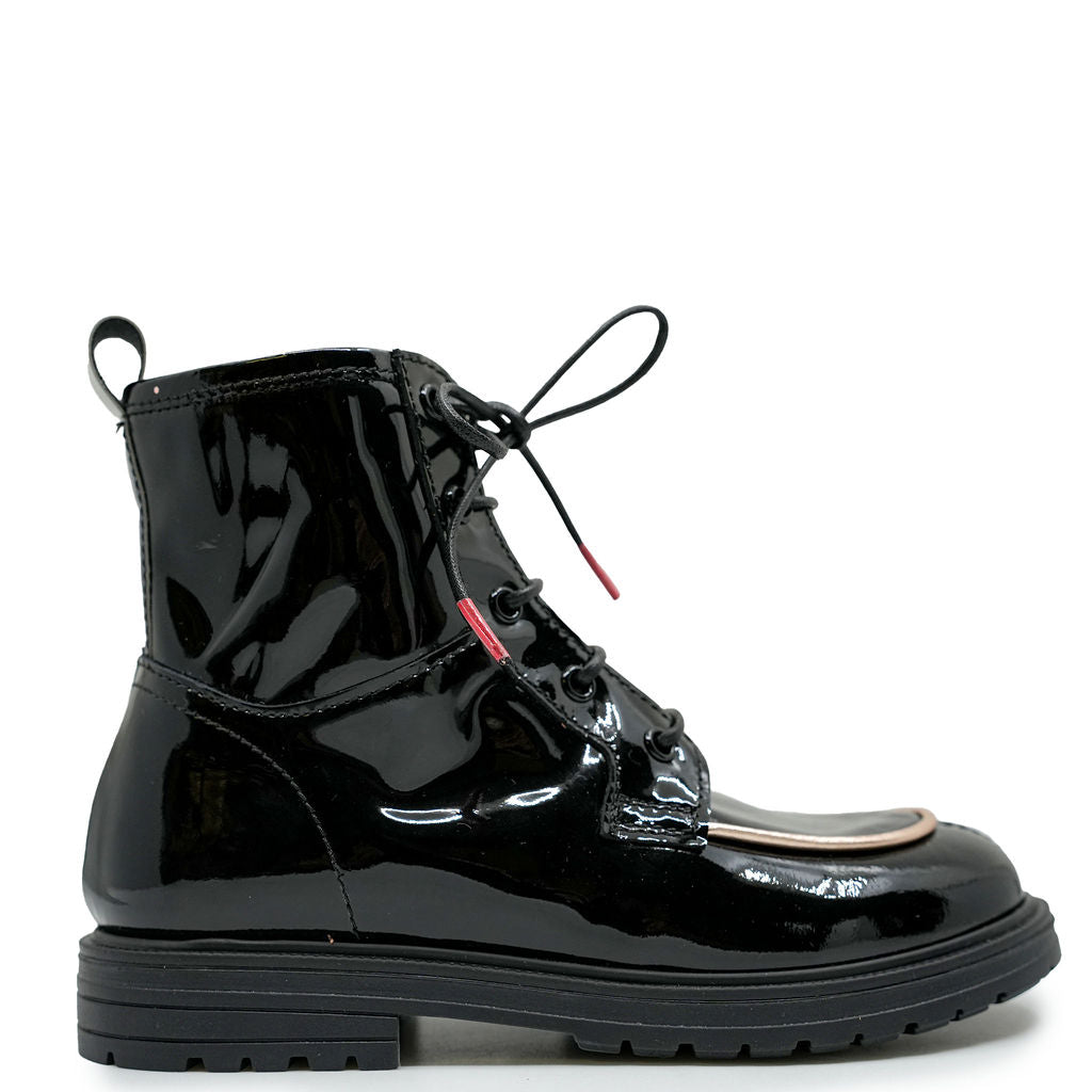 Rondinella Black Patent and Rose Bootie-Tassel Children Shoes
