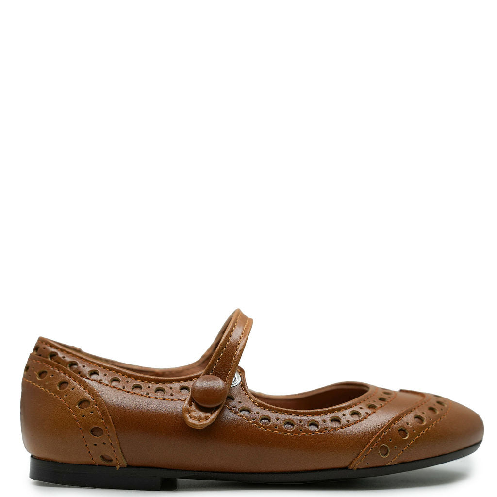 Papanatas Camel Leather Wingtip Mary Jane-Tassel Children Shoes