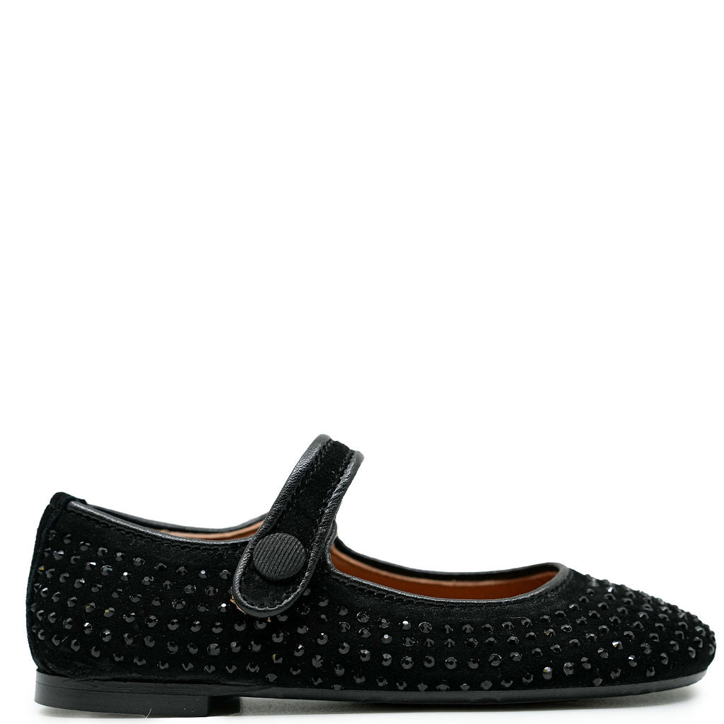 Papanatas Black Sparkle Studded Mary Jane-Tassel Children Shoes
