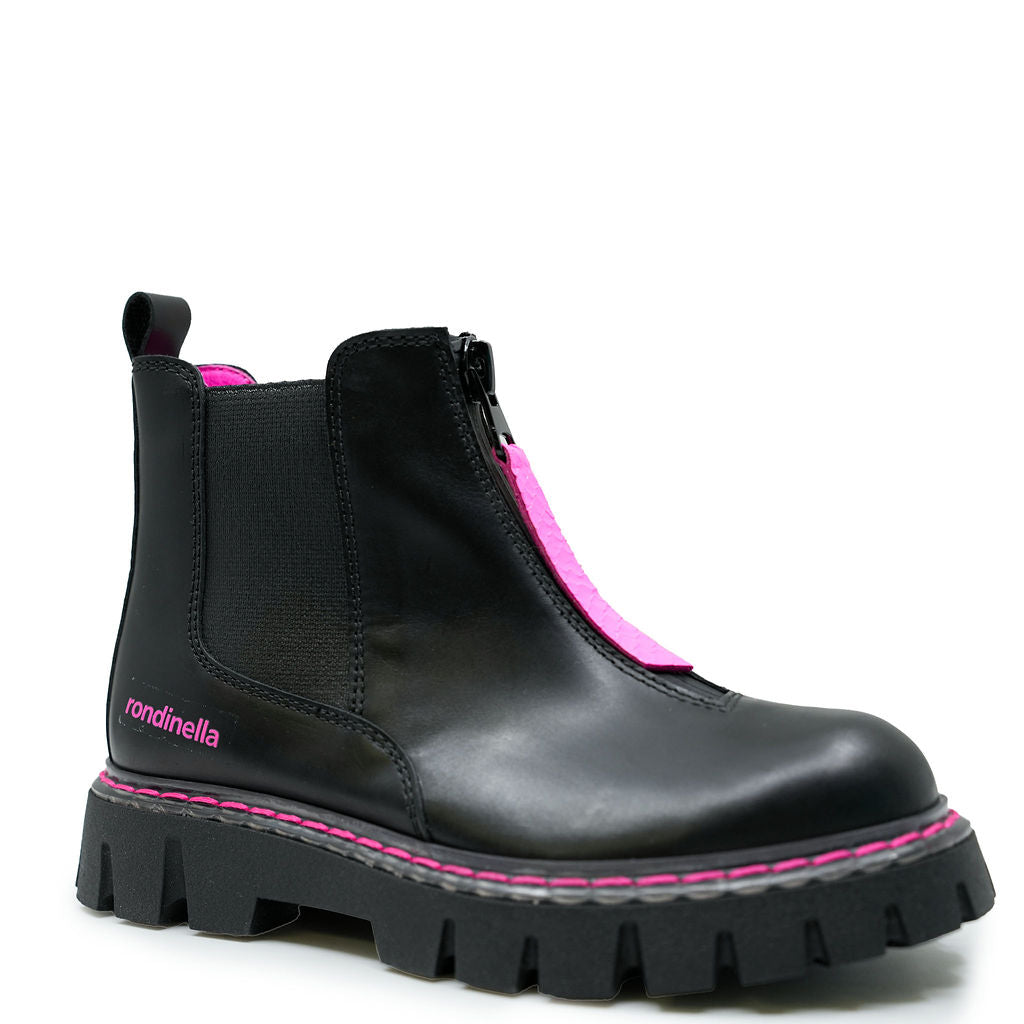 Rondinella Black and Pink Chunky Zipper Bootie-Tassel Children Shoes