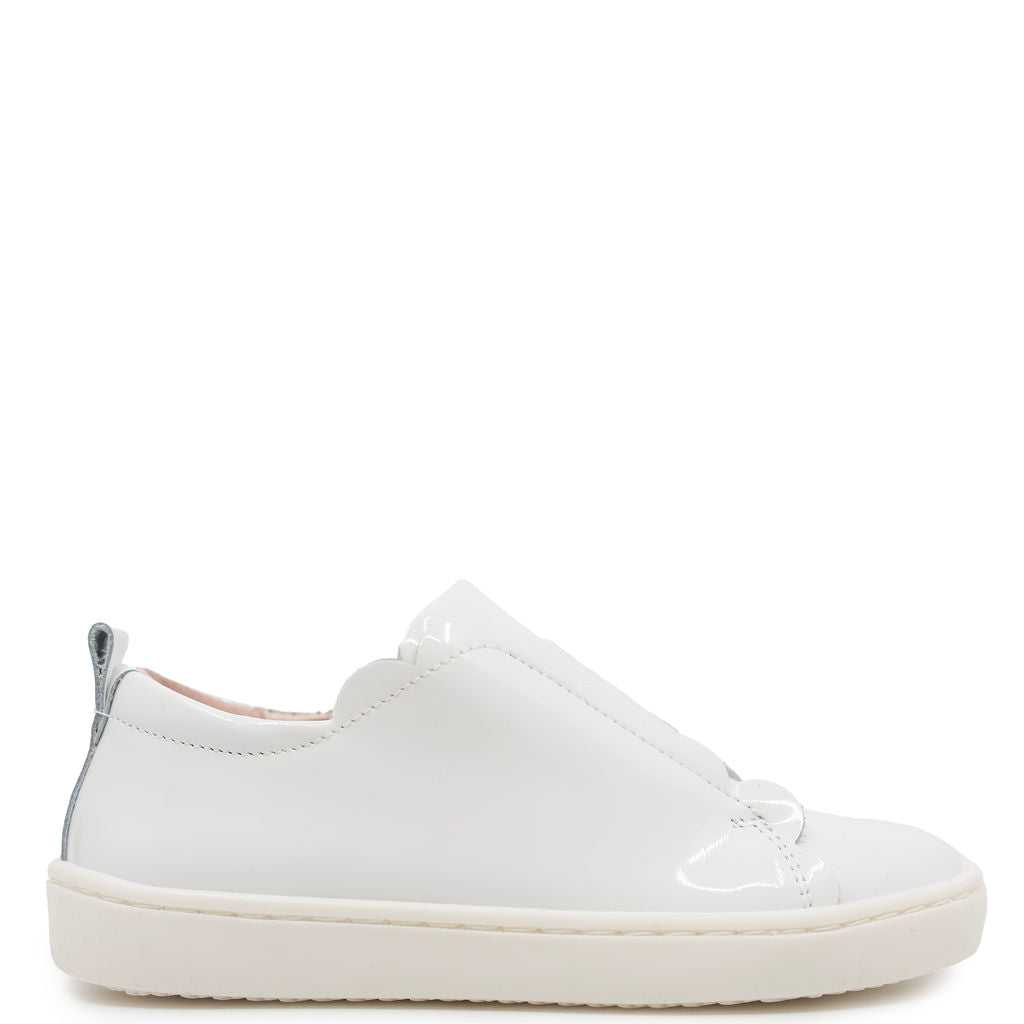 Jacadi White Patent Scalloped Elastic Sneaker-Tassel Children Shoes