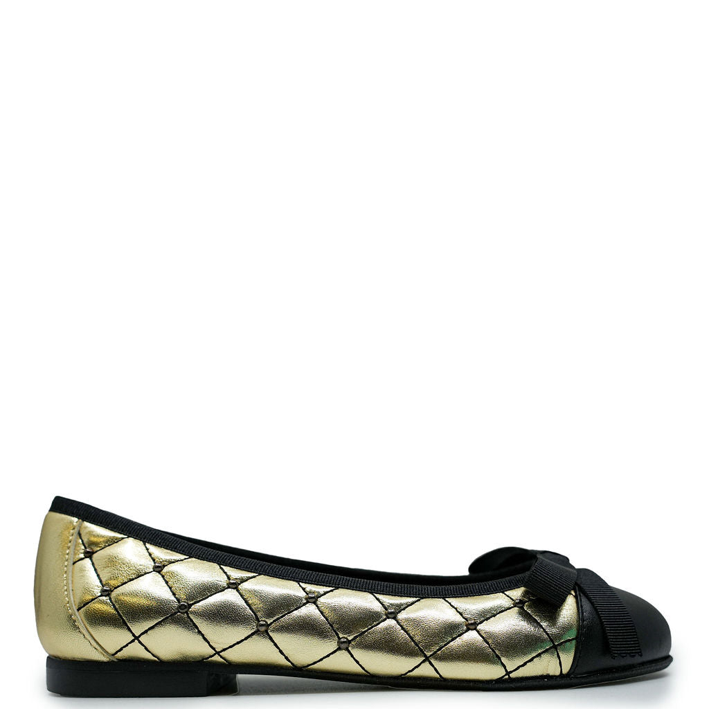 Papanatas Black and Gold Studded Captoe Flat-Tassel Children Shoes