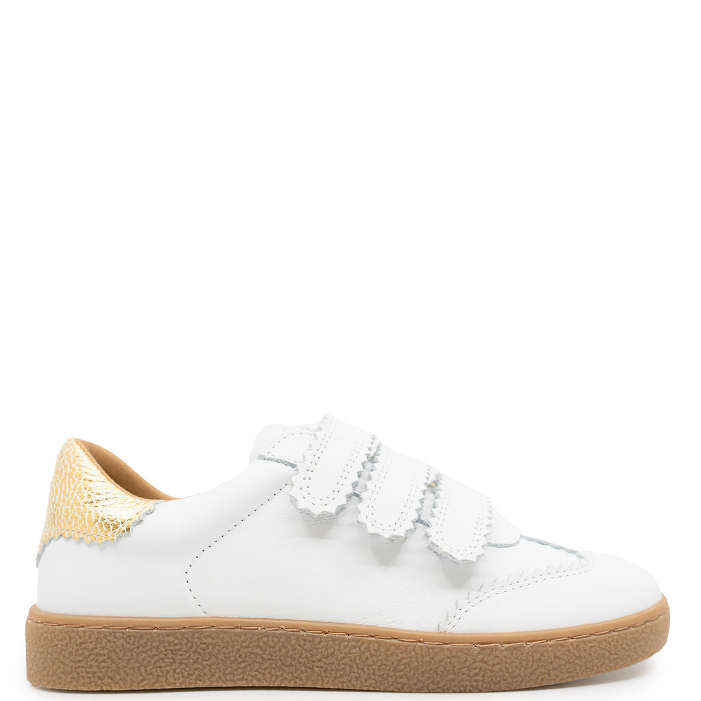 Porte White and Gold Scalloped Velcro Sneaker-Tassel Children Shoes