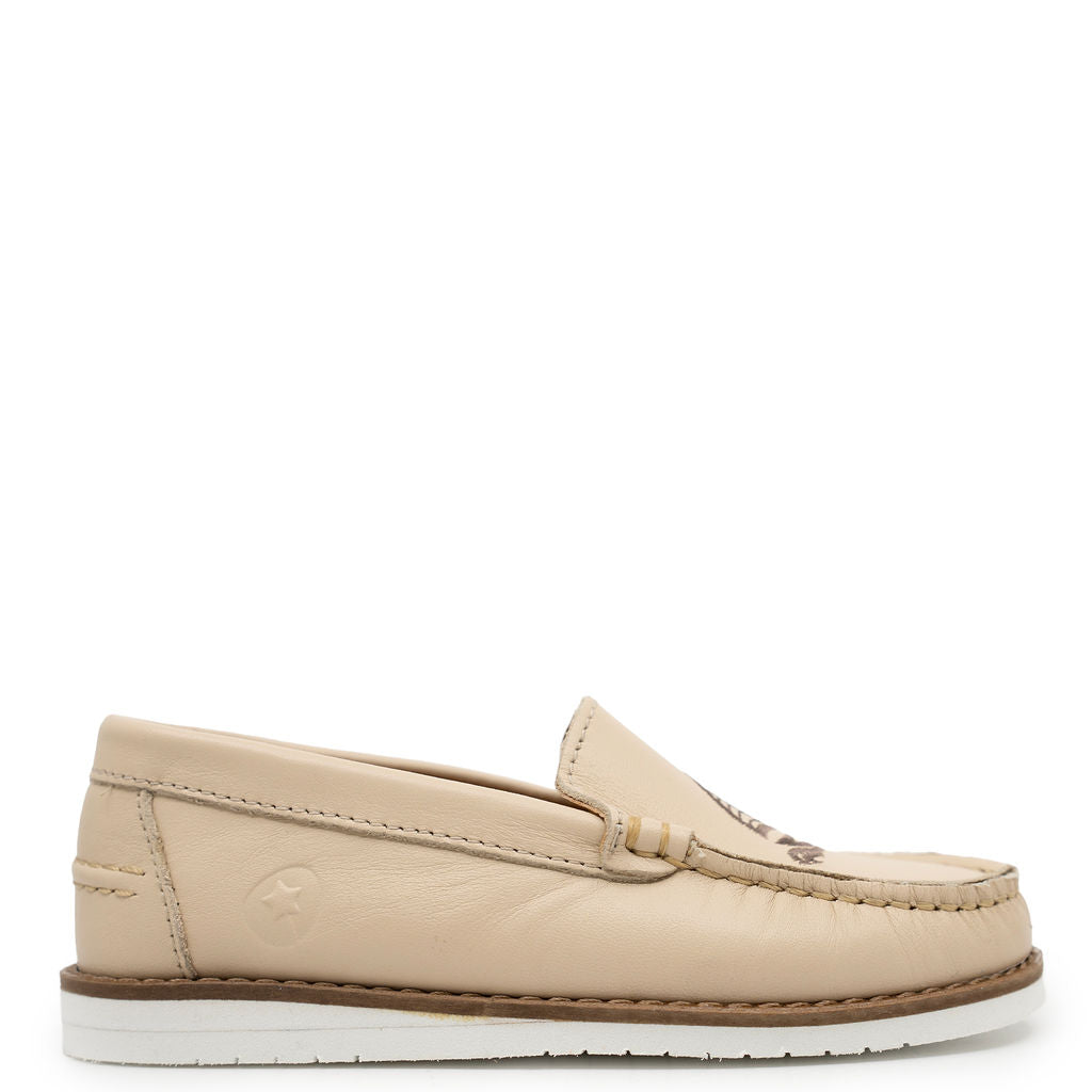 LMDI Beige Boat Embroidered Loafer-Tassel Children Shoes