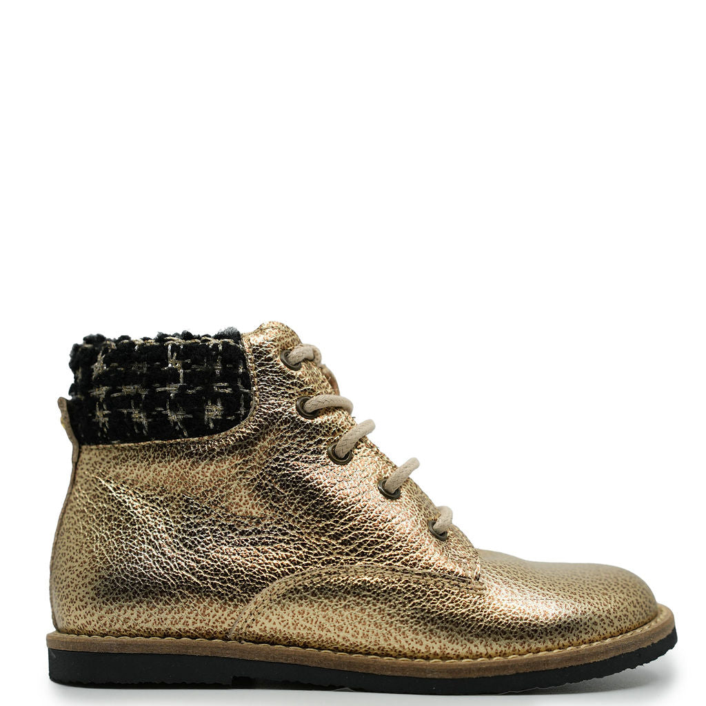 Manuela Gold Pebbled Leather Boot-Tassel Children Shoes