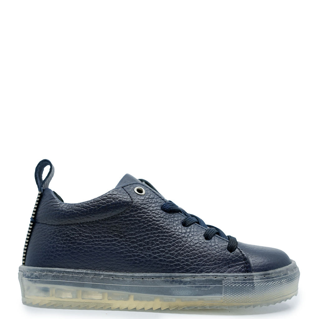 Blublonc Navy Pebbled Clear Sole Zipper Sneaker-Tassel Children Shoes