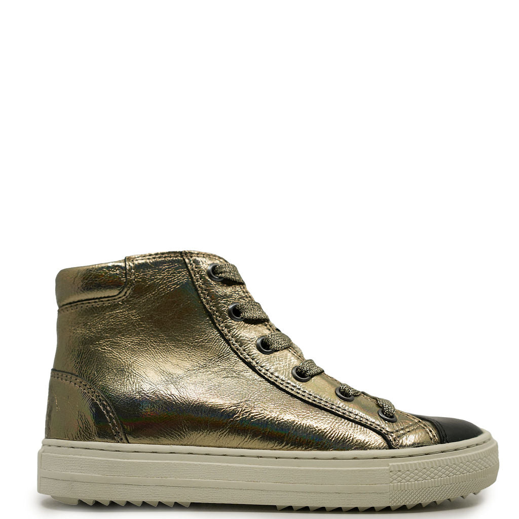 Pom D'Api Bronze Hi Top Zipper Sneaker-Tassel Children Shoes