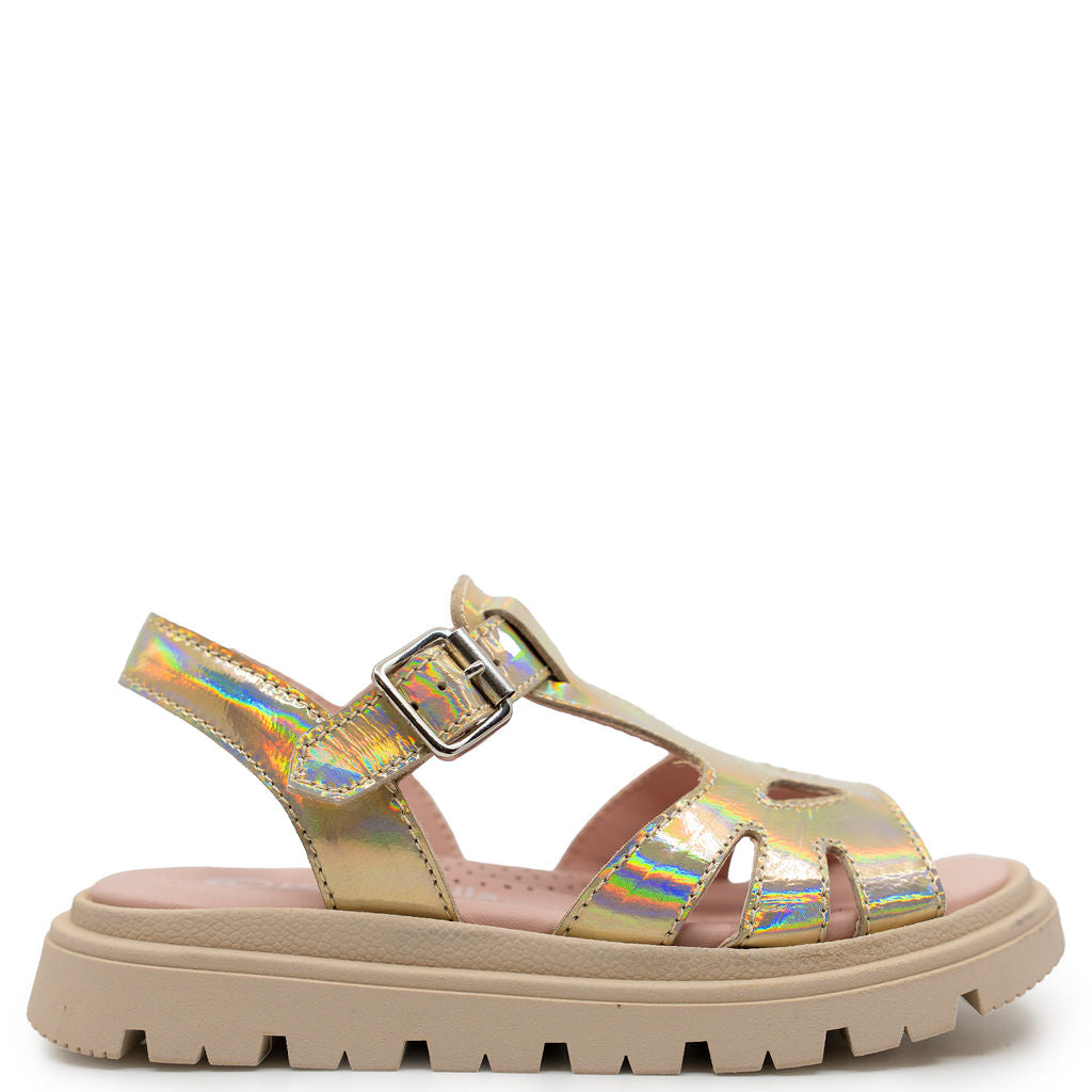 Rondinella Iridescent Gold Perf Sandal-Tassel Children Shoes