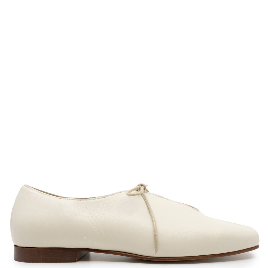 LMDI Ecru Leather Lace Flat-Tassel Children Shoes