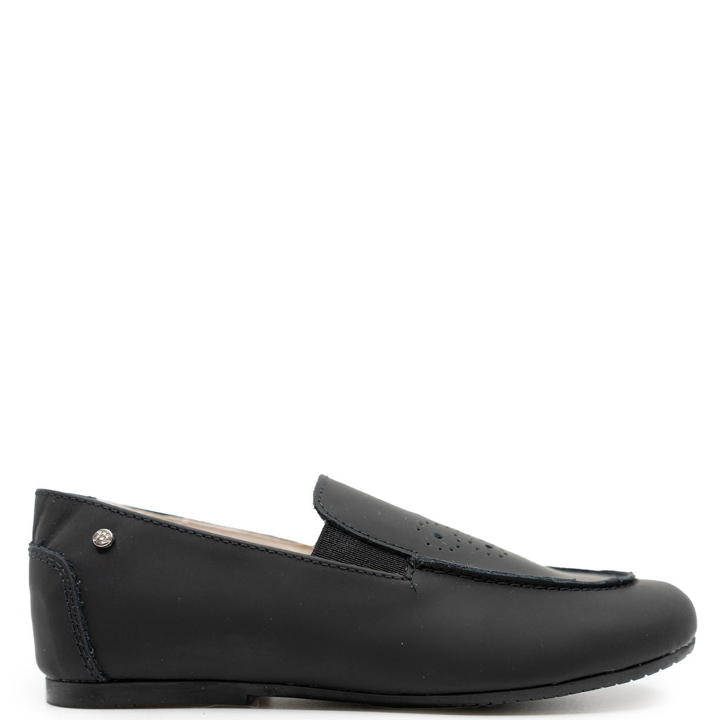 Manuela Black Perf Smoking Loafer-Tassel Children Shoes