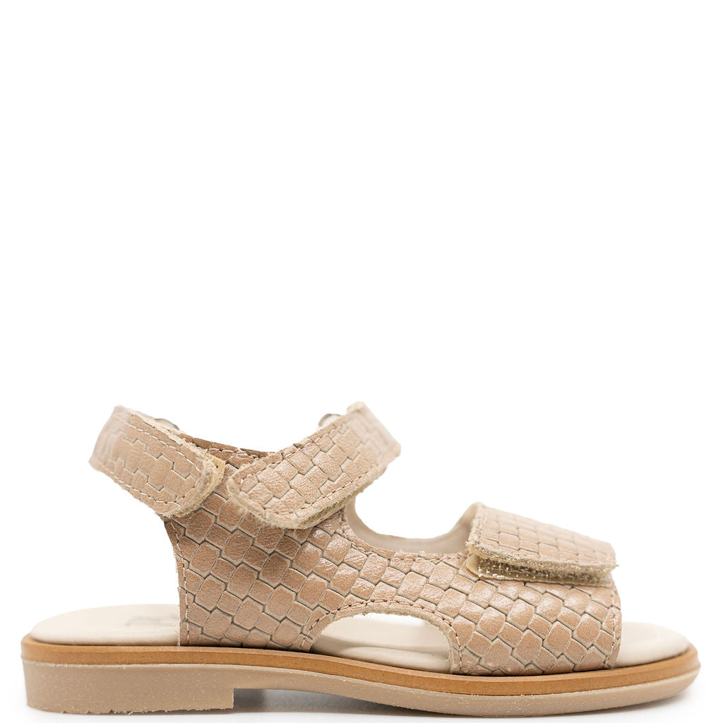 Manuela Beige Stamped Velcro Baby Sandal-Tassel Children Shoes