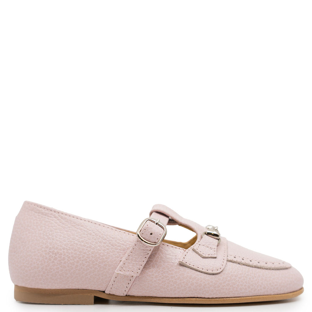 Spain+Co Pink Pebbled T Strap Loafer-Tassel Children Shoes