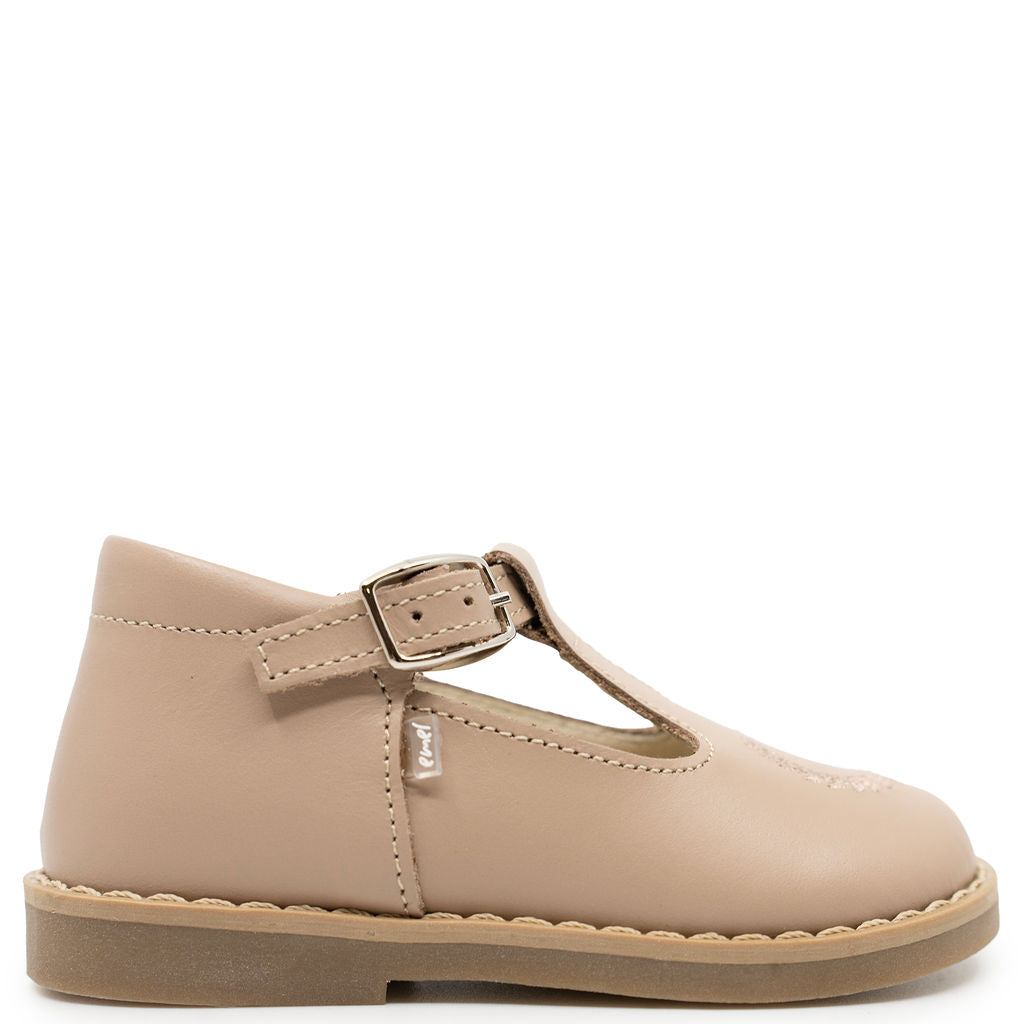 Emel Stone Taupe Crest Baby T Strap-Tassel Children Shoes