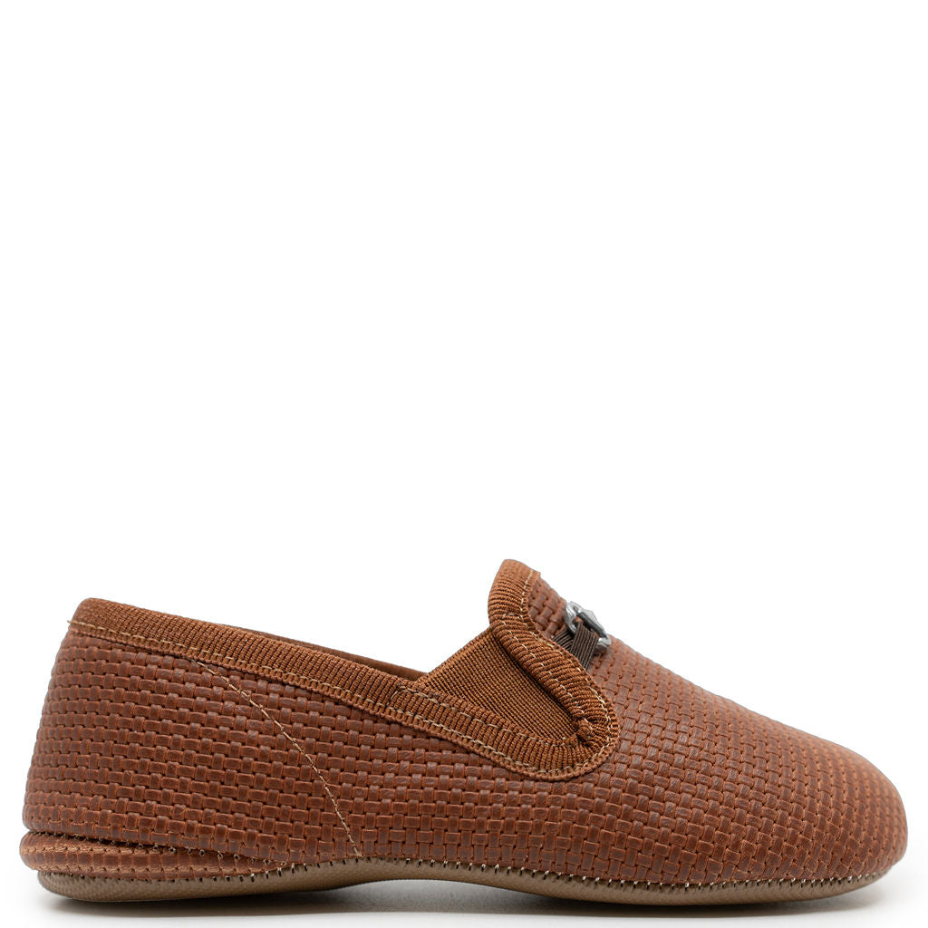 Pepe Brown Stamped Horsebit Slipper Loafer-Tassel Children Shoes