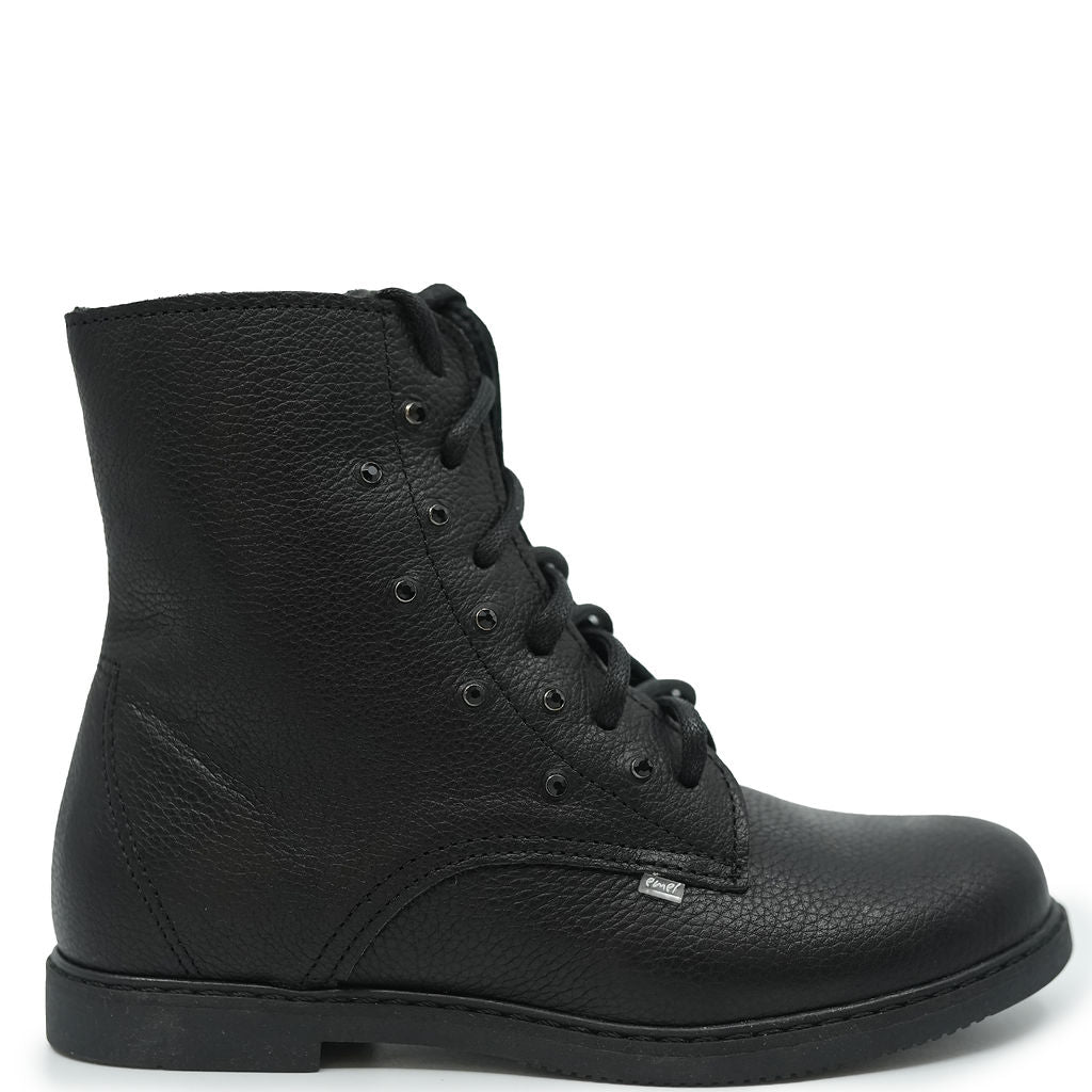 Emel Black Leather Stone Bootie-Tassel Children Shoes
