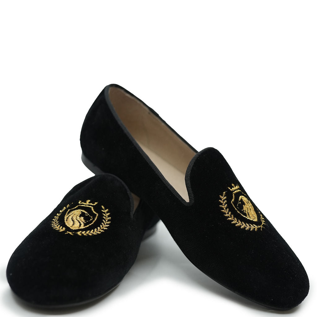 Spain+Co Black Velvet Embroidred Smoking Loafer-Tassel Children Shoes