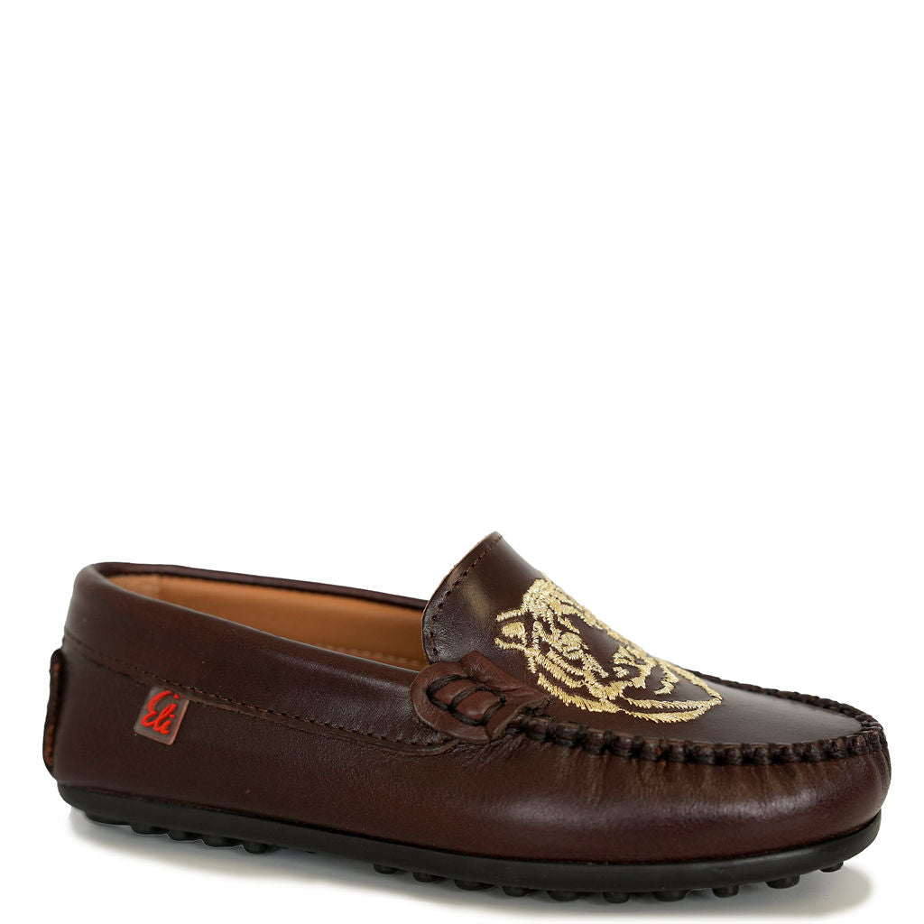 Papanatas Brown Tiger Embroidered Loafer-Tassel Children Shoes