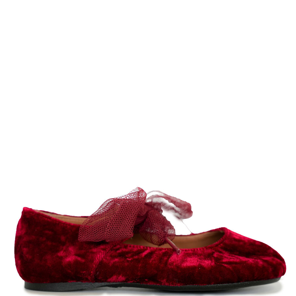 Papanatas Red Velvet Bow Shoe-Tassel Children Shoes
