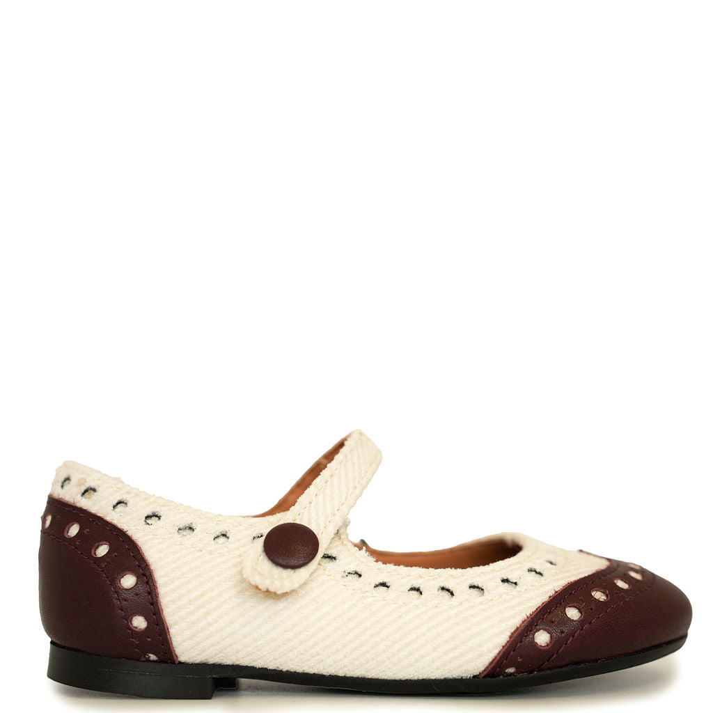 Papanatas White Wool and Burgundy Wingtip Mary Jane-Tassel Children Shoes