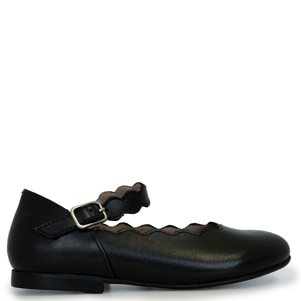 Spain+Co Black Scalloped Mary Jane-Tassel Children Shoes