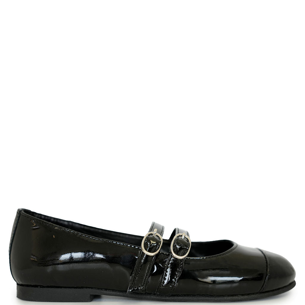 Spain+Co Black Patent Double Strap Mary Jane-Tassel Children Shoes