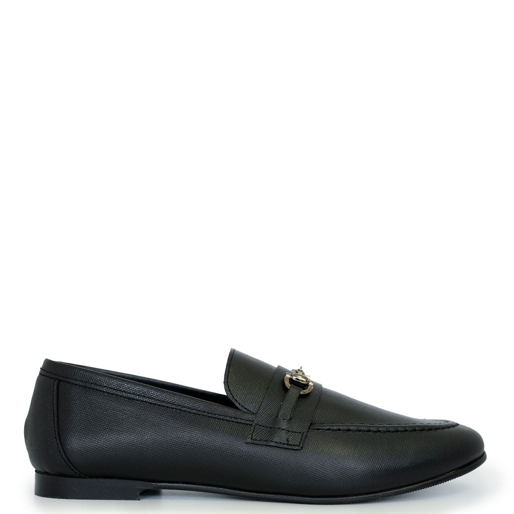 Blublonc Black Textured Buckle Dress Shoe-Tassel Children Shoes