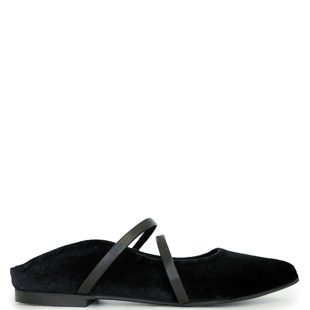 Spain+Co Black Velvet Mule-Tassel Children Shoes