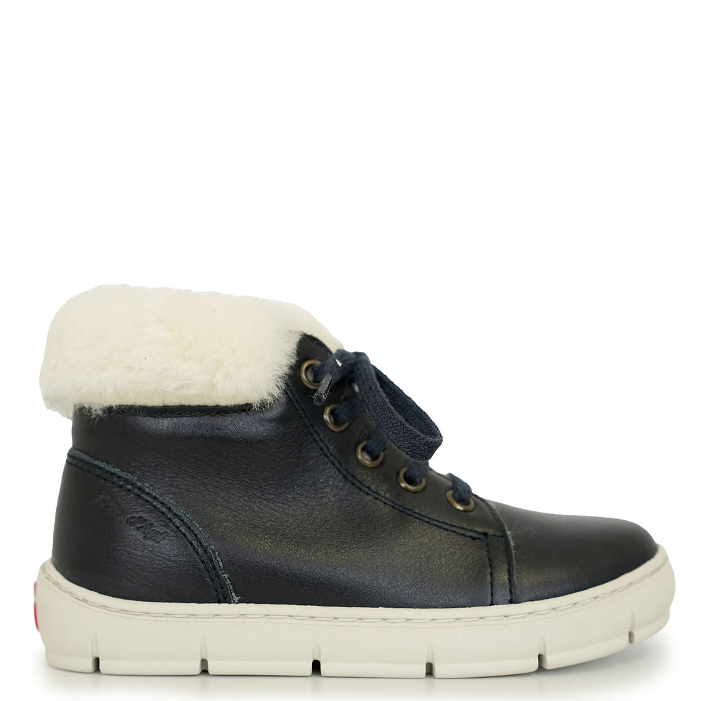 Pom D'Api Navy Fur Mid Top Sneaker-Tassel Children Shoes