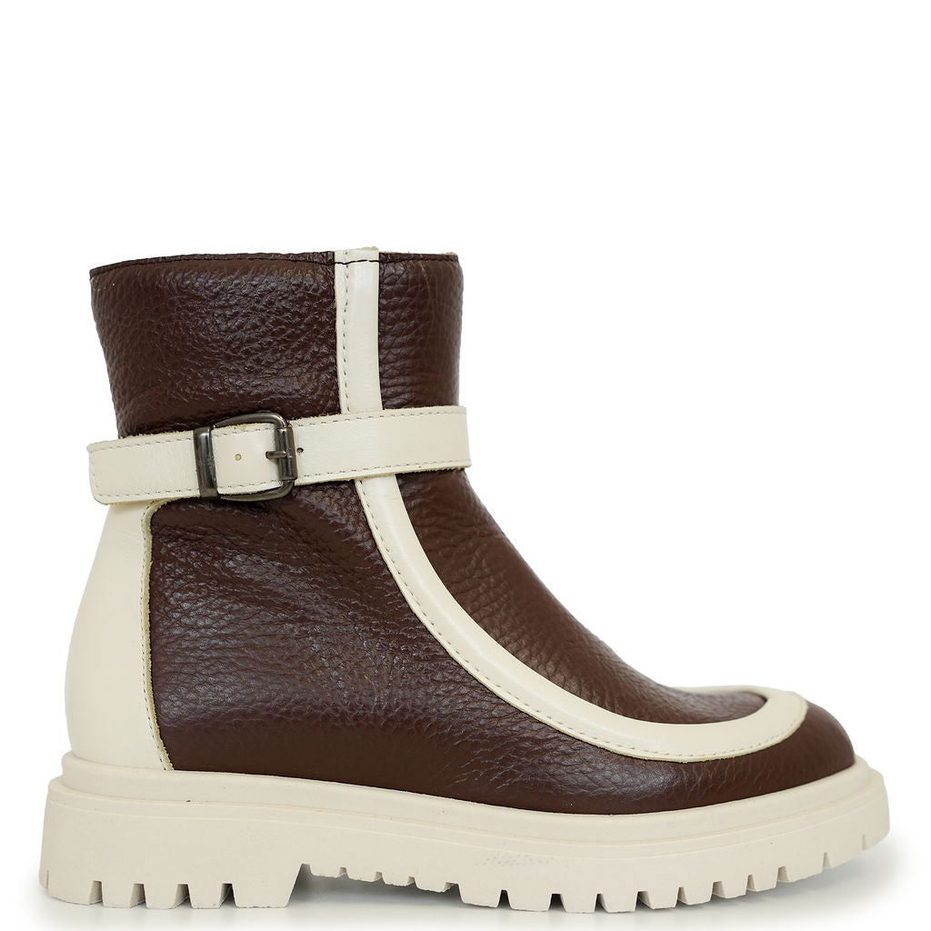 Spain+Co Brown and White Zipper Boot-Tassel Children Shoes