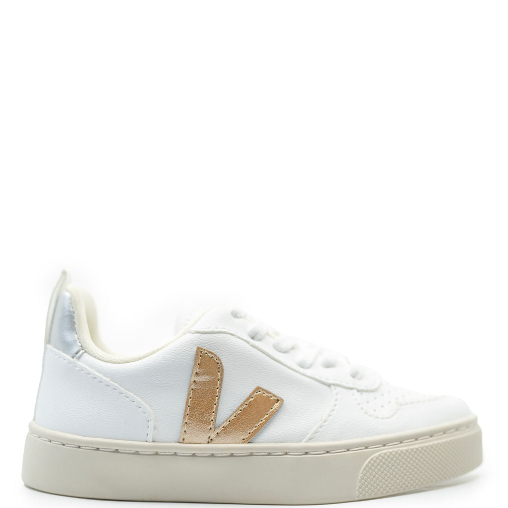 Veja White Gold And Silver Laceup Sneaker-Tassel Children Shoes