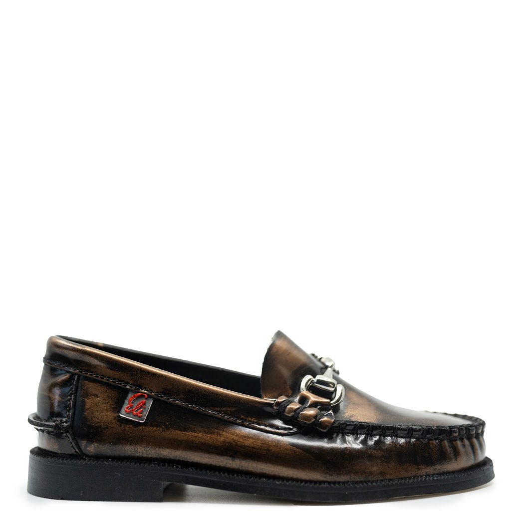 Papanatas Bronze Brushed Buckle Loafer-Tassel Children Shoes