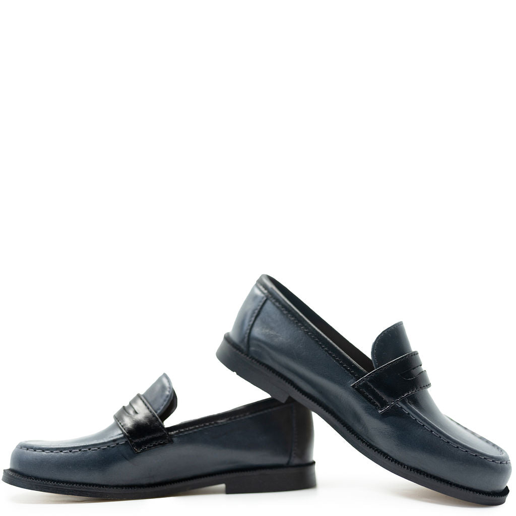 Papanatas Navy and Black Penny Loafer-Tassel Children Shoes