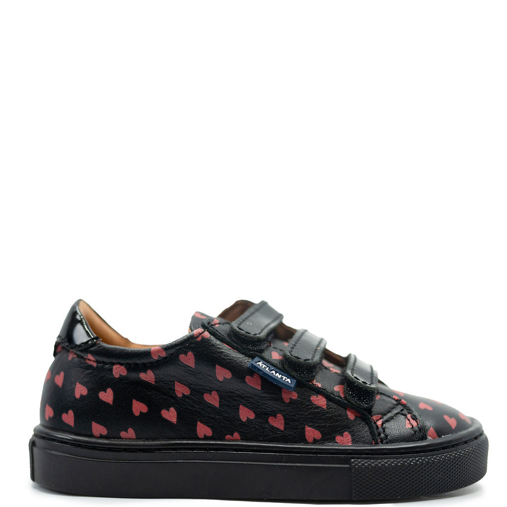 Atlanta Mocassin Black and Red Heart Sneaker-Tassel Children Shoes