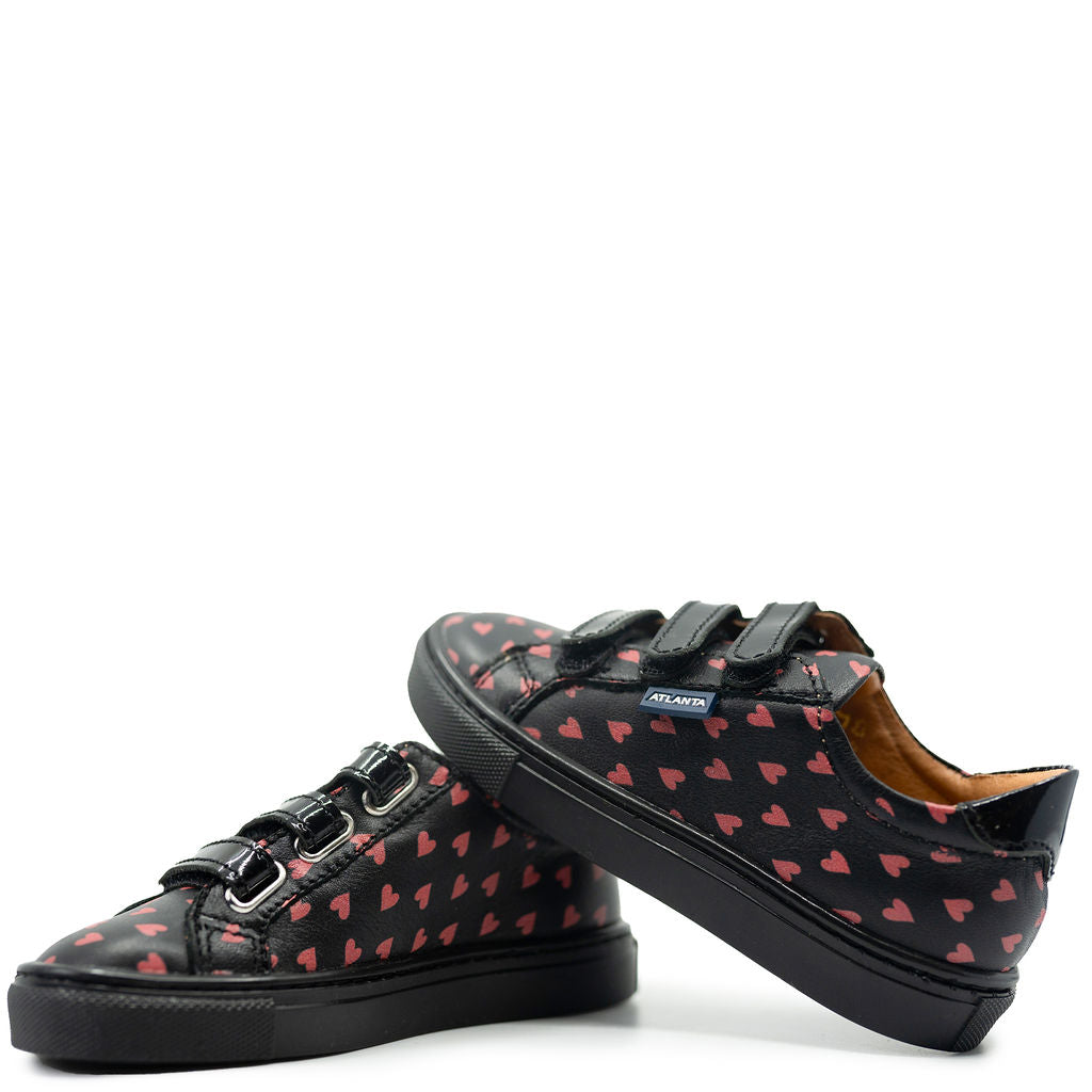Atlanta Mocassin Black and Red Heart Sneaker-Tassel Children Shoes