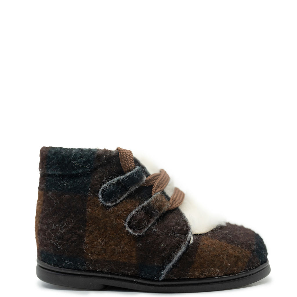 Papanatas Brown Plaid and Fur Baby Bootie-Tassel Children Shoes