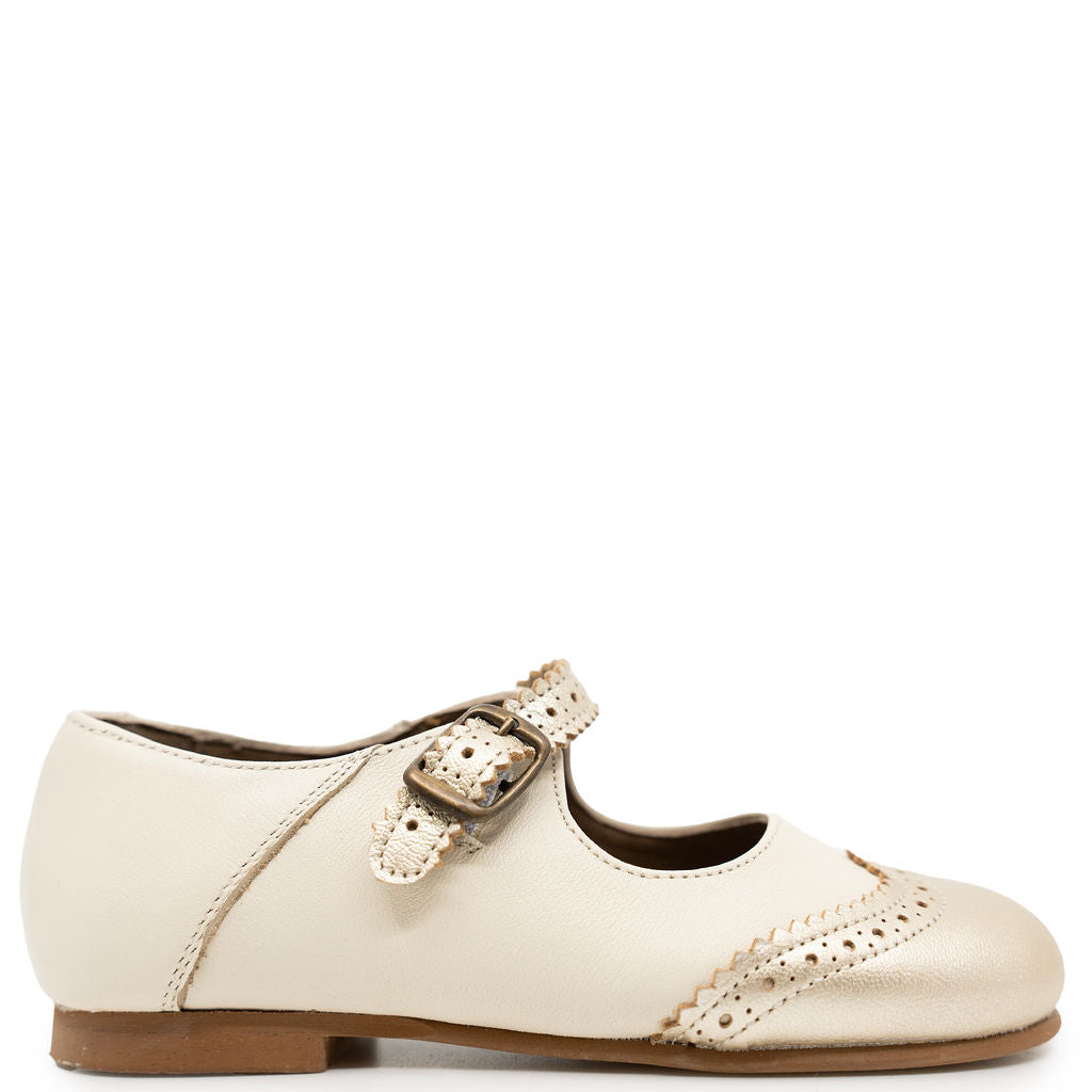 Sonatina Cream and Gold Wingtip Mary Jane-Tassel Children Shoes