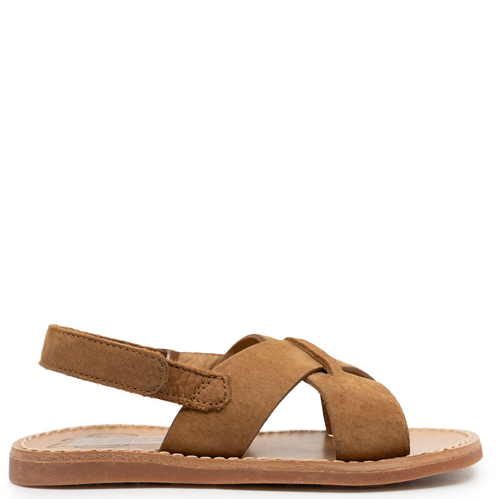 Pom D'Api Brown Nubuck Criss Cross Sandal-Tassel Children Shoes