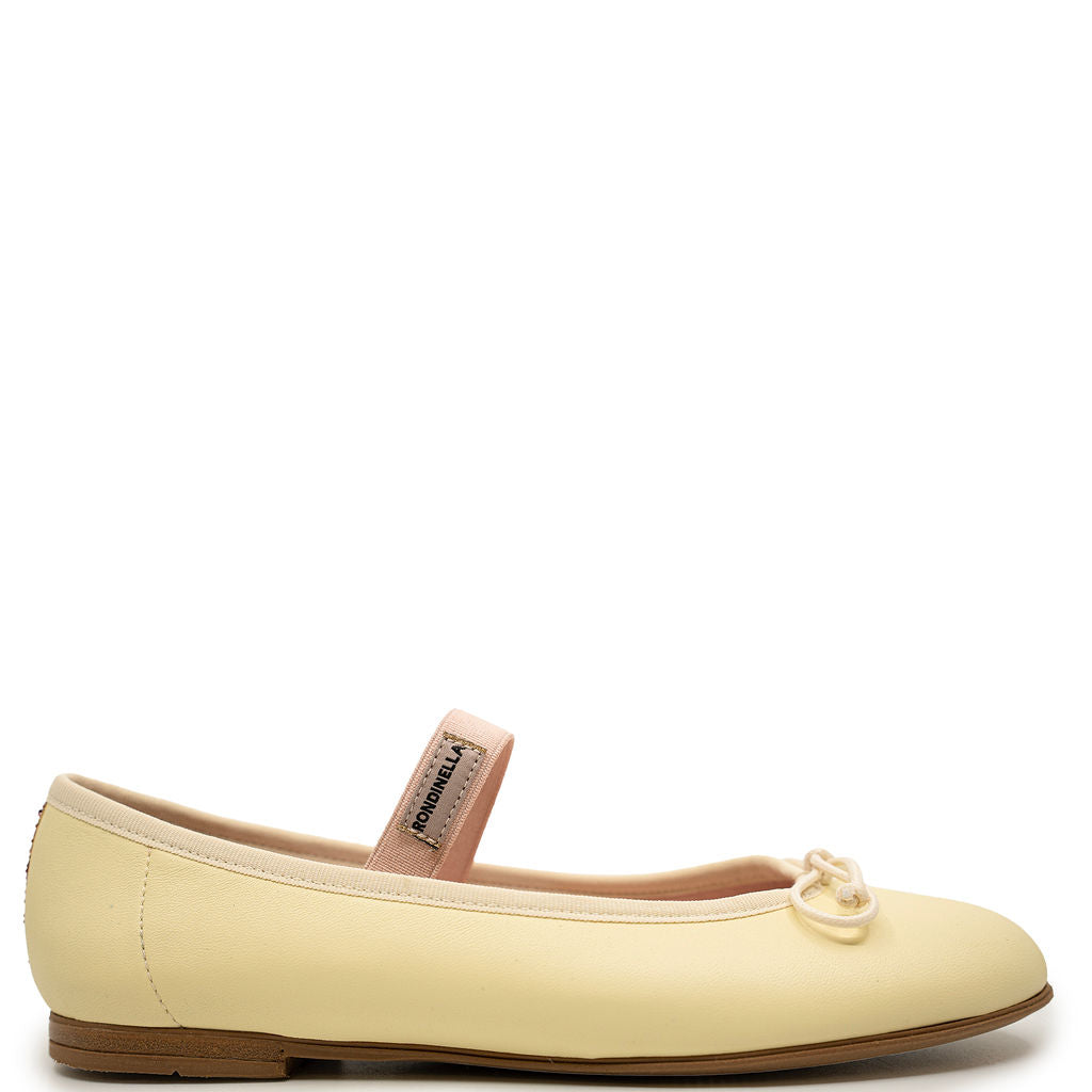 Rondinella Pale Yellow Bow Strap Flat-Tassel Children Shoes