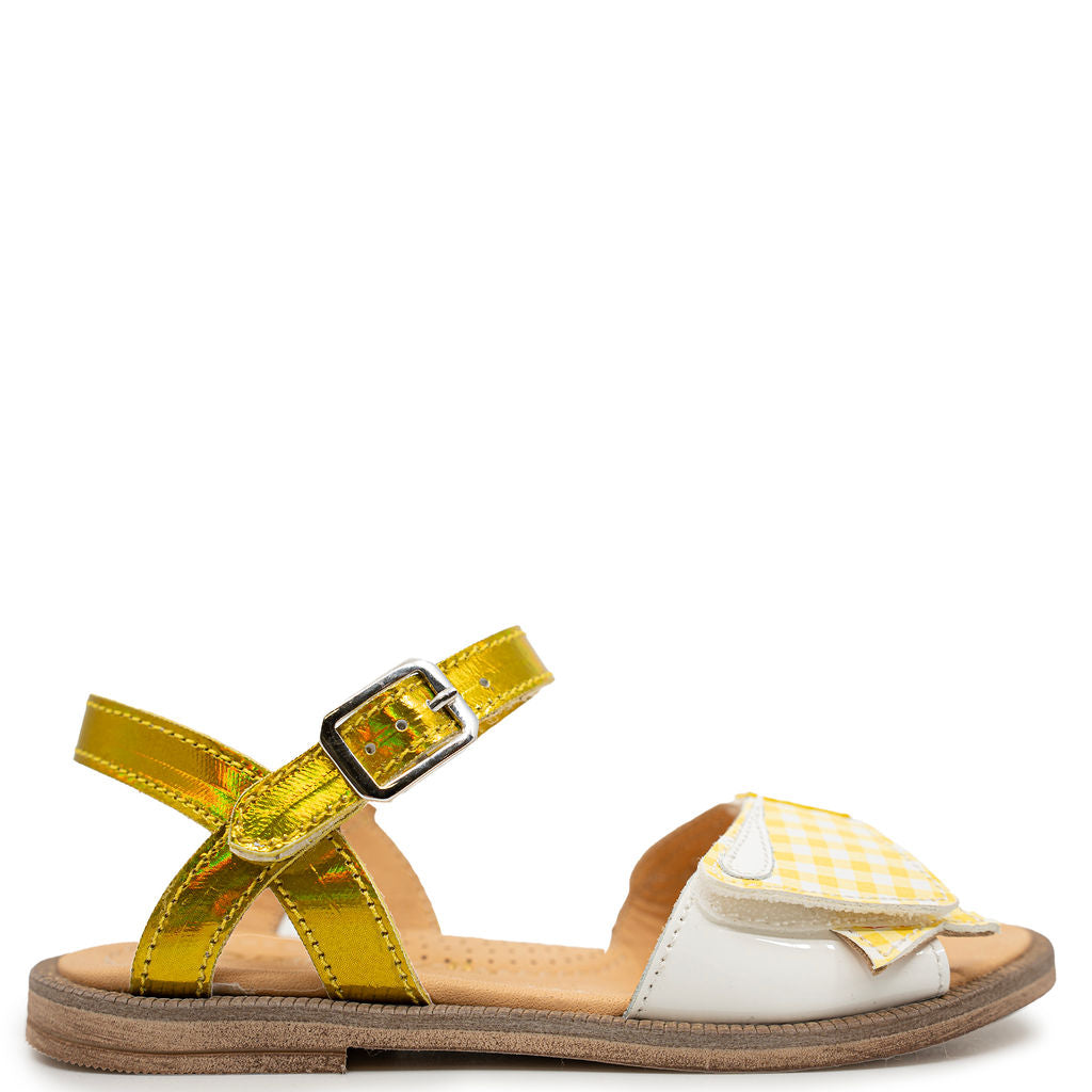 Rondinella Yellow Gingham Bow Sandal-Tassel Children Shoes