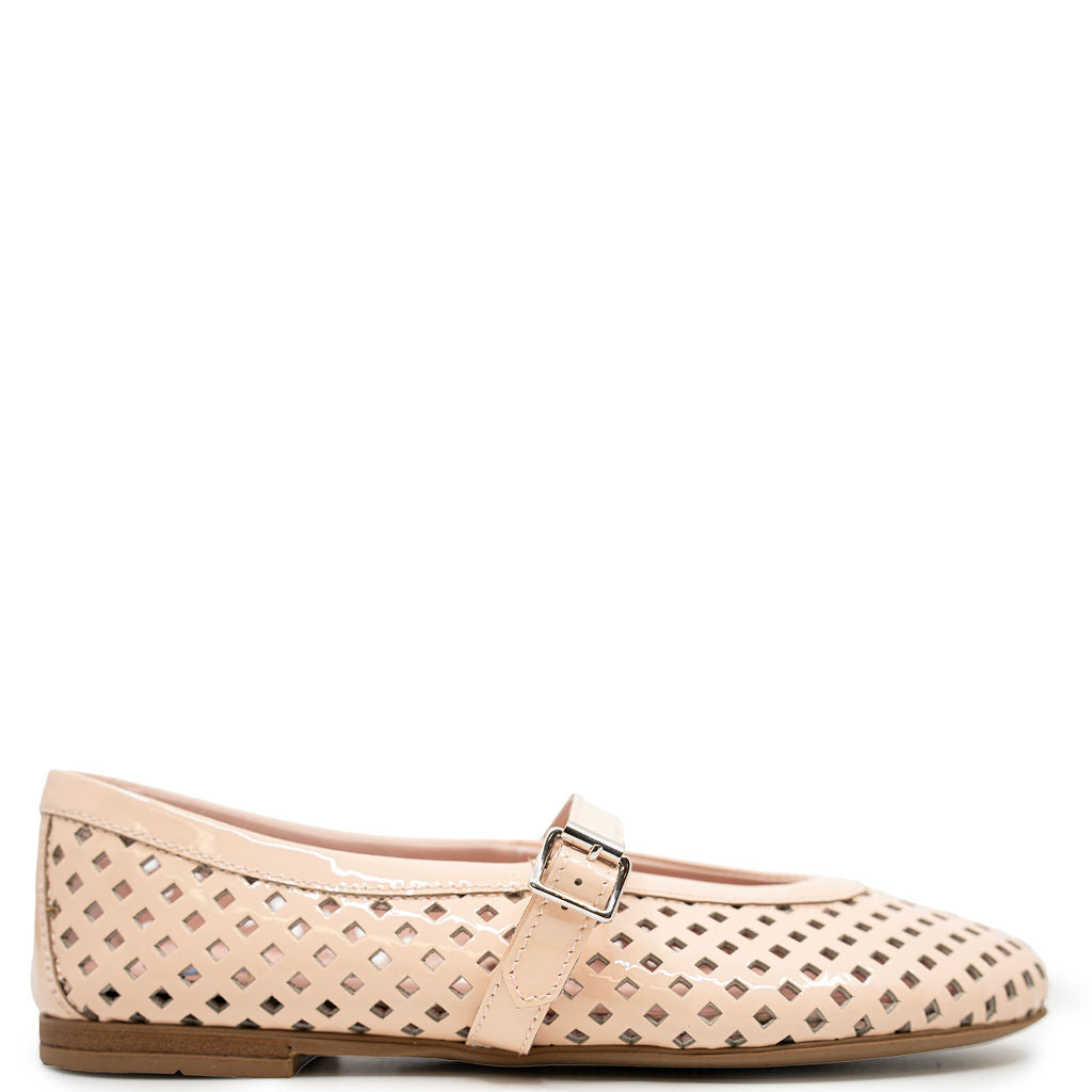 Rondinella Mauve Patent Laser Cut Strap Flat-Tassel Children Shoes