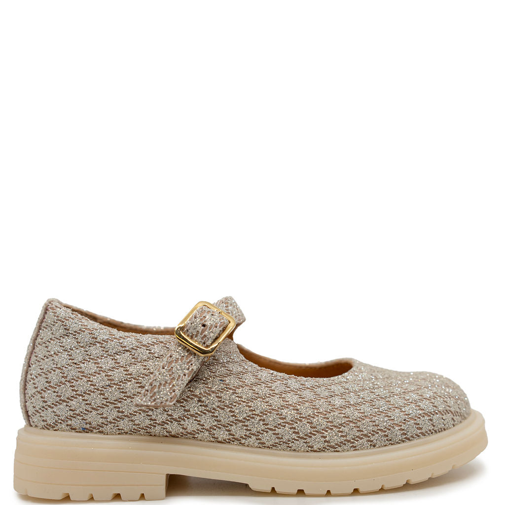 Rondinella Silver Sparkle Mesh Chunky Mary Jane-Tassel Children Shoes