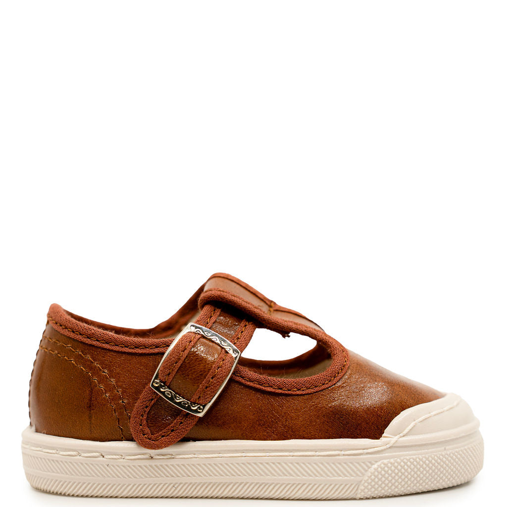 Pepe Vintage Brown T Strap-Tassel Children Shoes