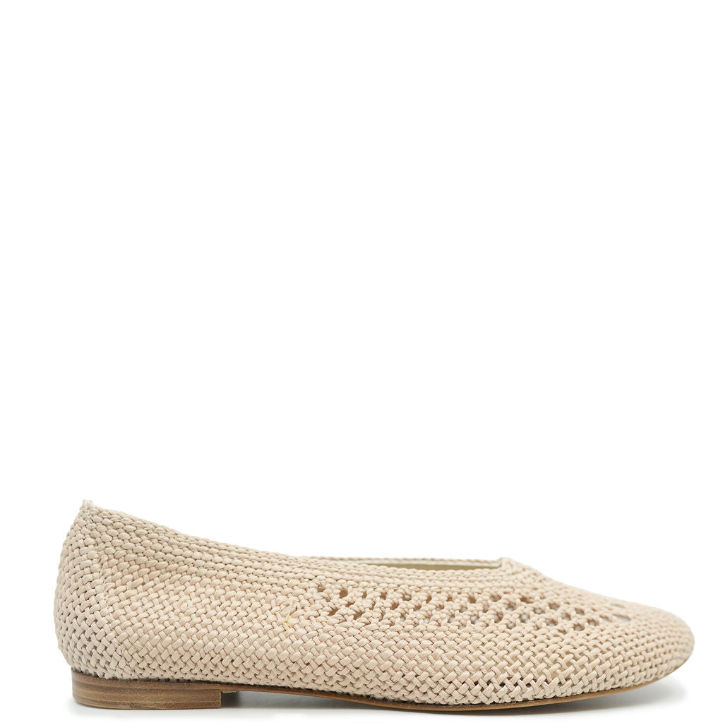 Manuela Beige Crochet Flat-Tassel Children Shoes