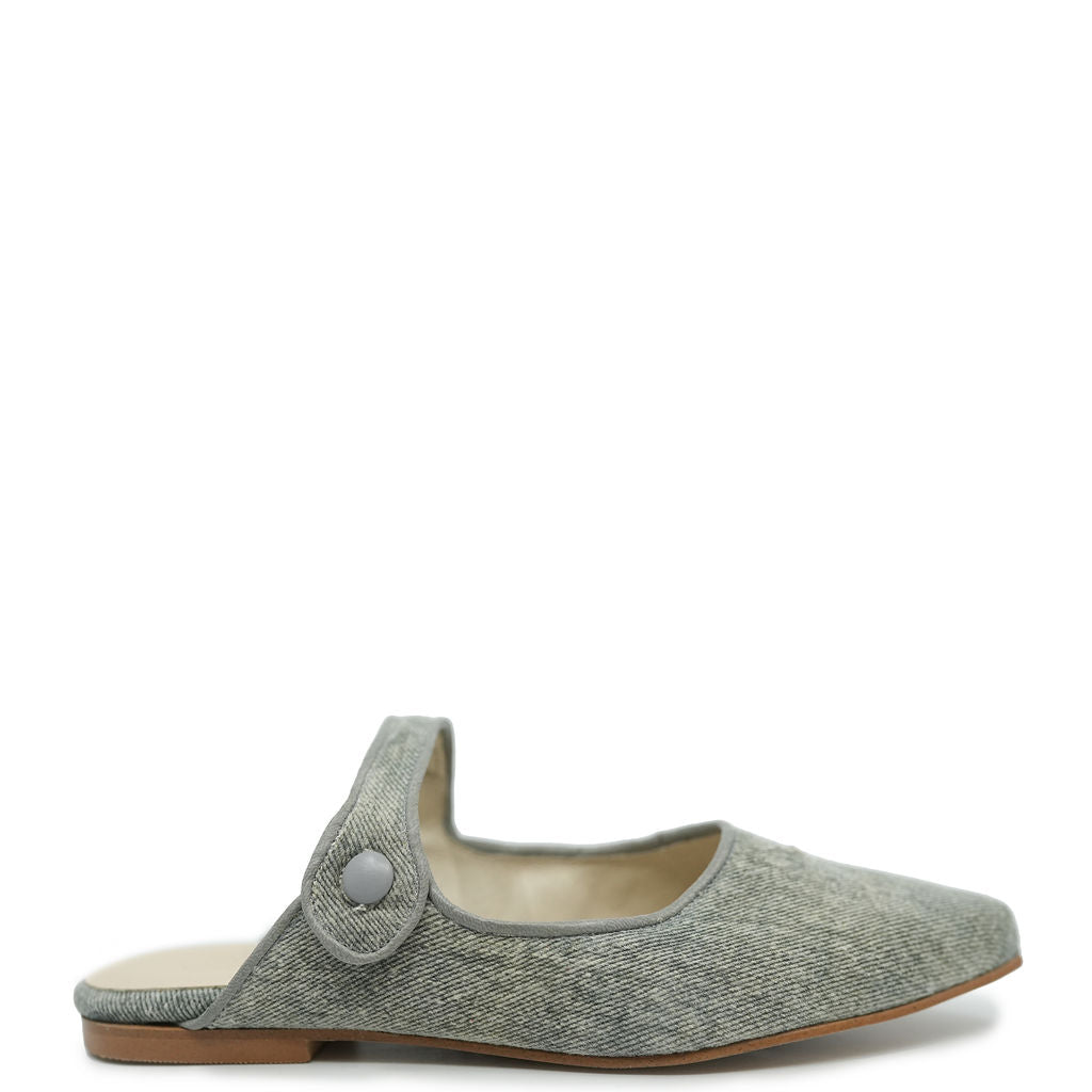 Blublonc Washed Jean Pointed Mule-Tassel Children Shoes