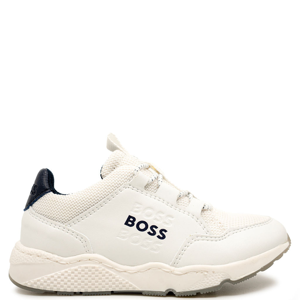 Hugo Boss White Elastic Lace Sneaker-Tassel Children Shoes